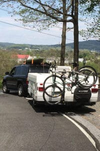 bikes on rack on back of pop up camper